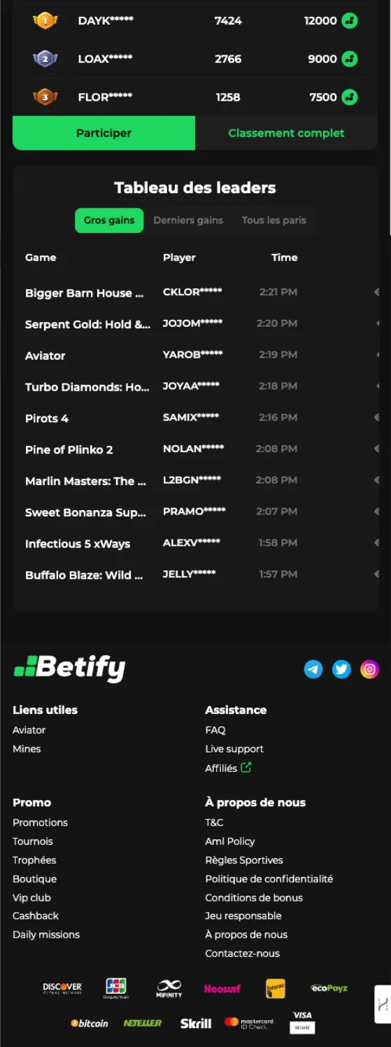 les bonus sur betify